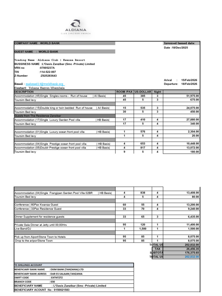 World Bank Group 15-19 Feb 2026 - Pro Forma Invoice | PDF