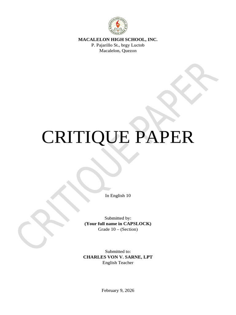 Critique Paper | PDF