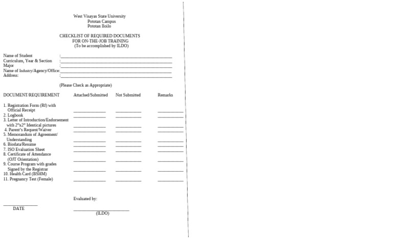 Checklist of Rquirements Ojt | PDF