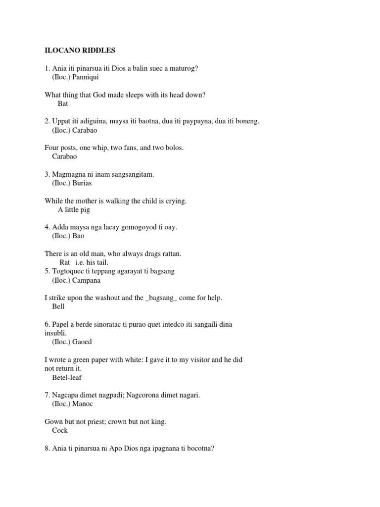 Ilocano and Pangasinan Riddles | PDF | Nature