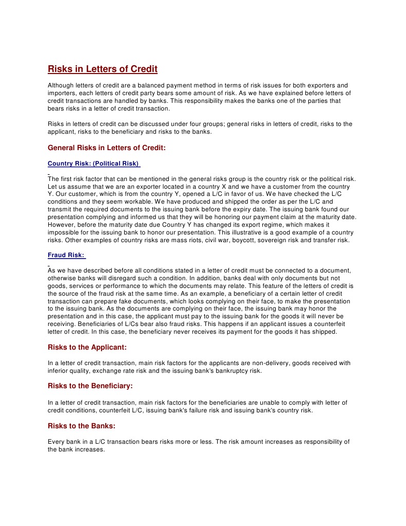 Risks in Letters of Credit Explained | PDF | Letter Of Credit | Credit ...