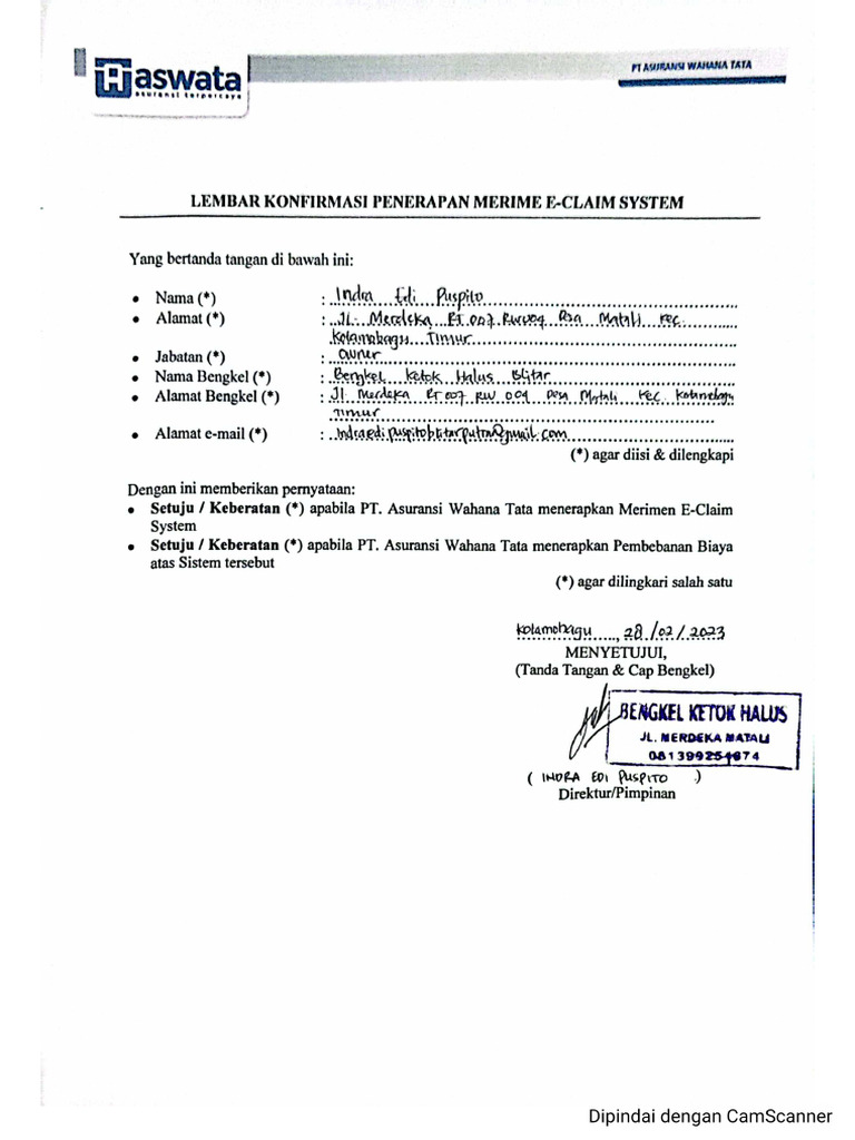 Lembar Kondirmasi Penerapan Merimen E-Claim System | PDF