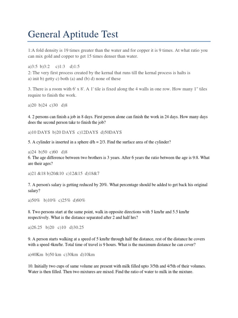 General Aptitude Test Sample Questions | PDF | Booting | Bios