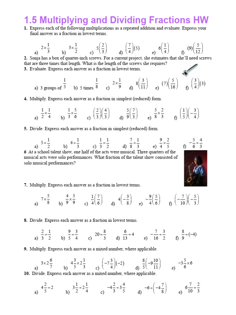 1.5 Multiply and Divide Fractions Homework | PDF | Chess Theory | Chess