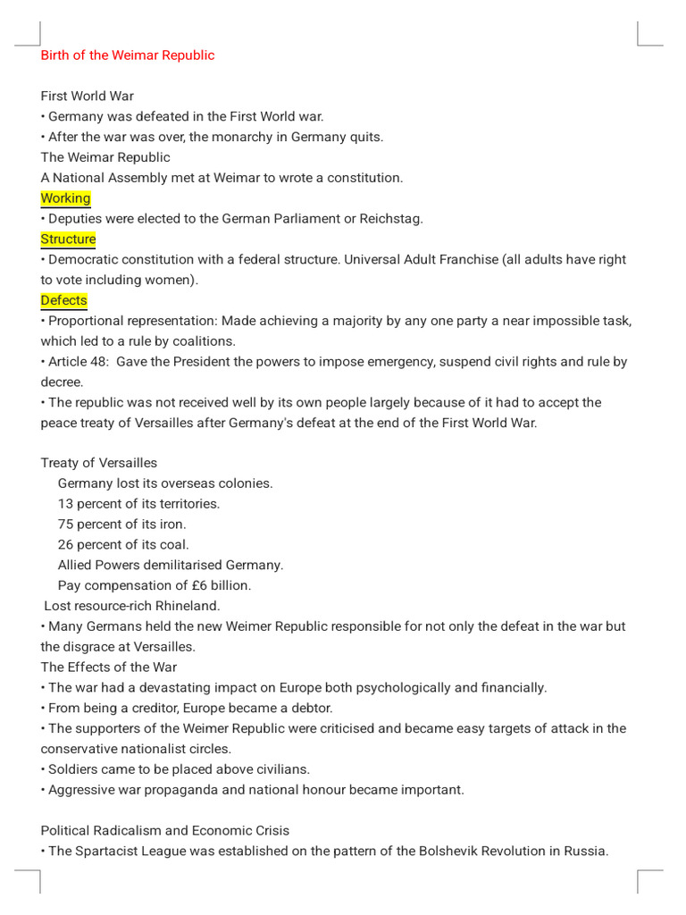 Nazism Notes and Qu Ans | PDF | Nazi Germany | Weimar Republic