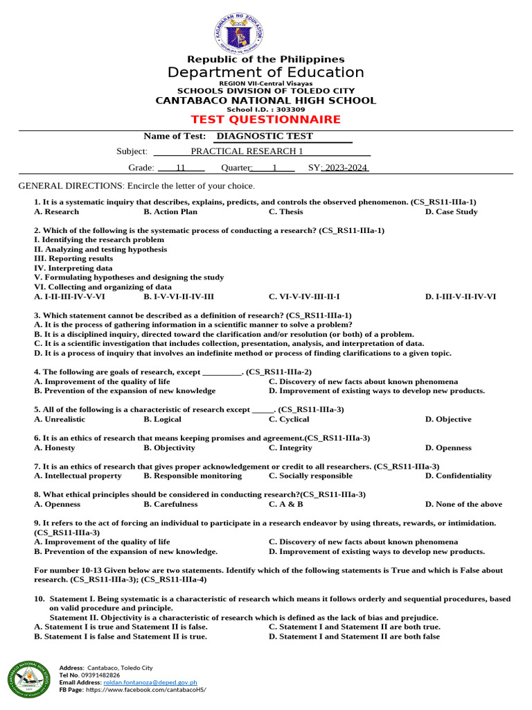 PR1 Diagnostic | PDF | Hypothesis | Methodology