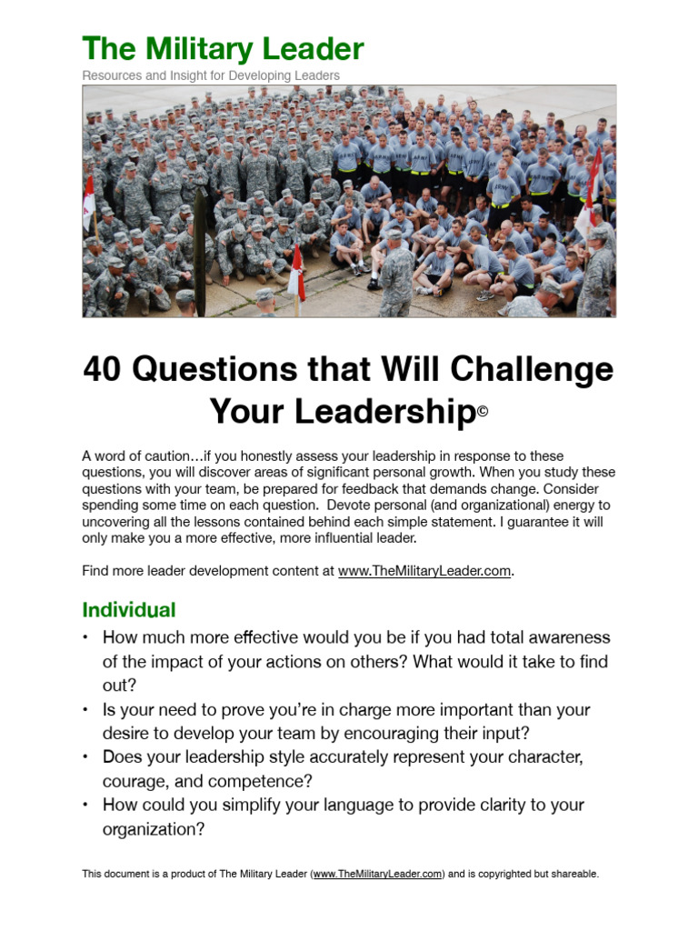40 Questions That Will Challenge Your Leadership From The Military ...