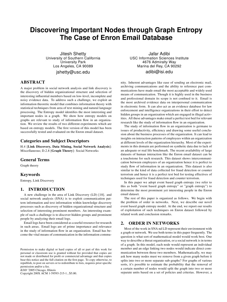Discovering Important Nodes Through Graph Entropy The Case of Enron ...
