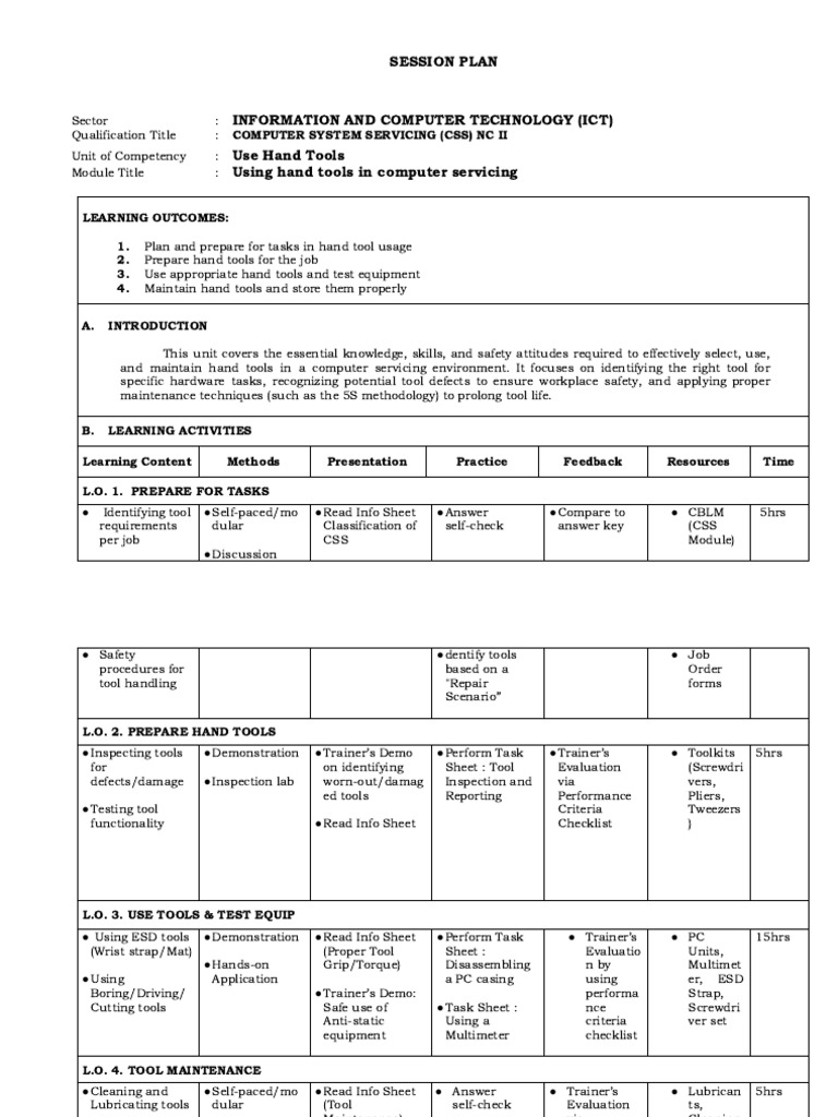 Session-Plan - (Use Hand Tools) | PDF | Tools