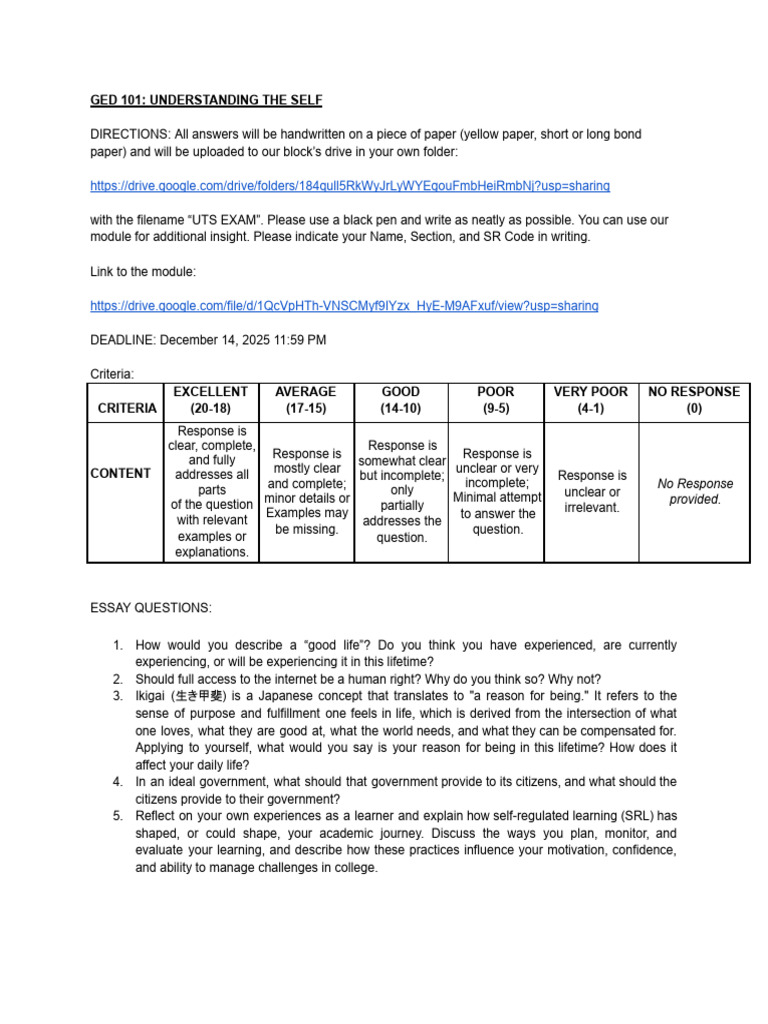 Ged 101 - Understanding The Self | PDF | Learning | Psychological Concepts