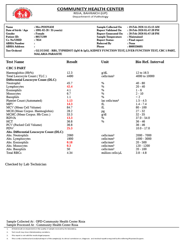 Haematology: Test Name Result Unit Bio Ref. Interval | PDF | White ...