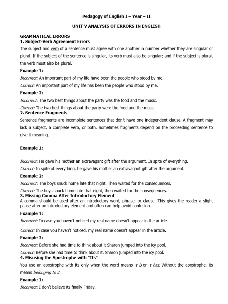 Unit 5 - Analysis of Errors in English | PDF | English Language | Comma