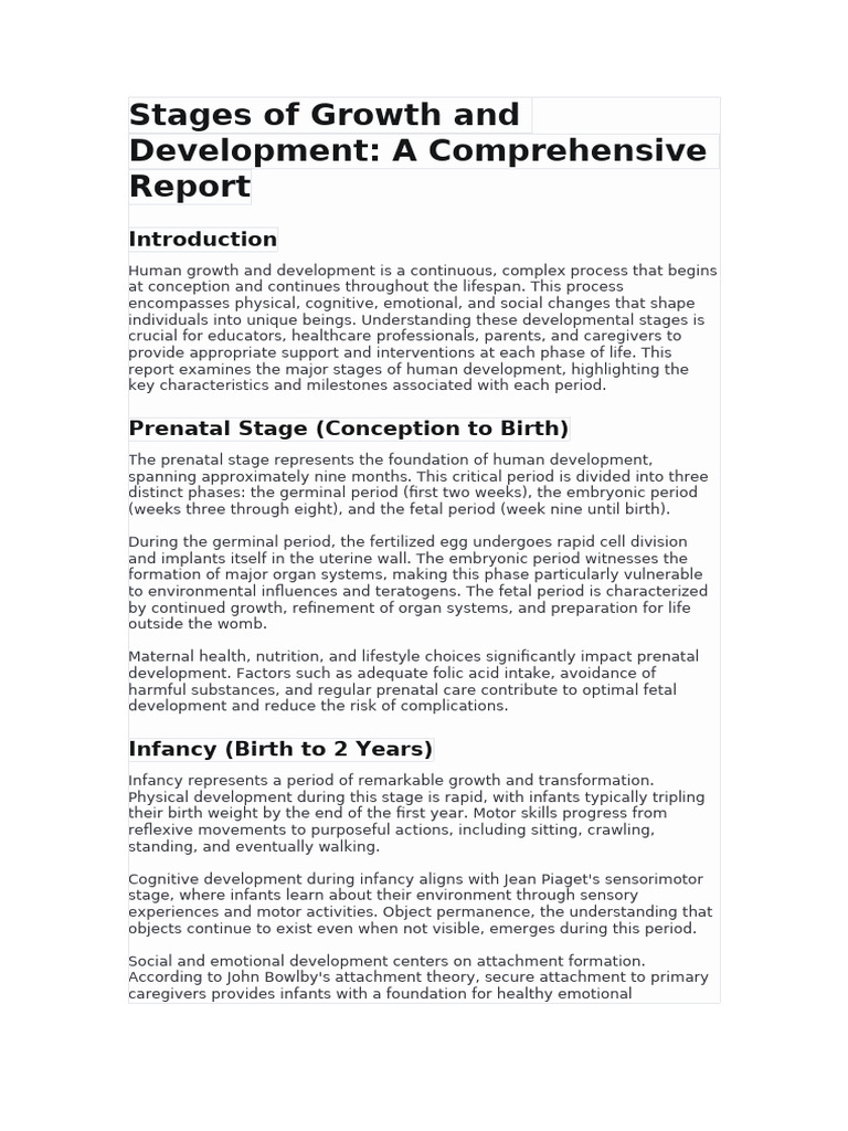 Stages of Growth and Development | PDF