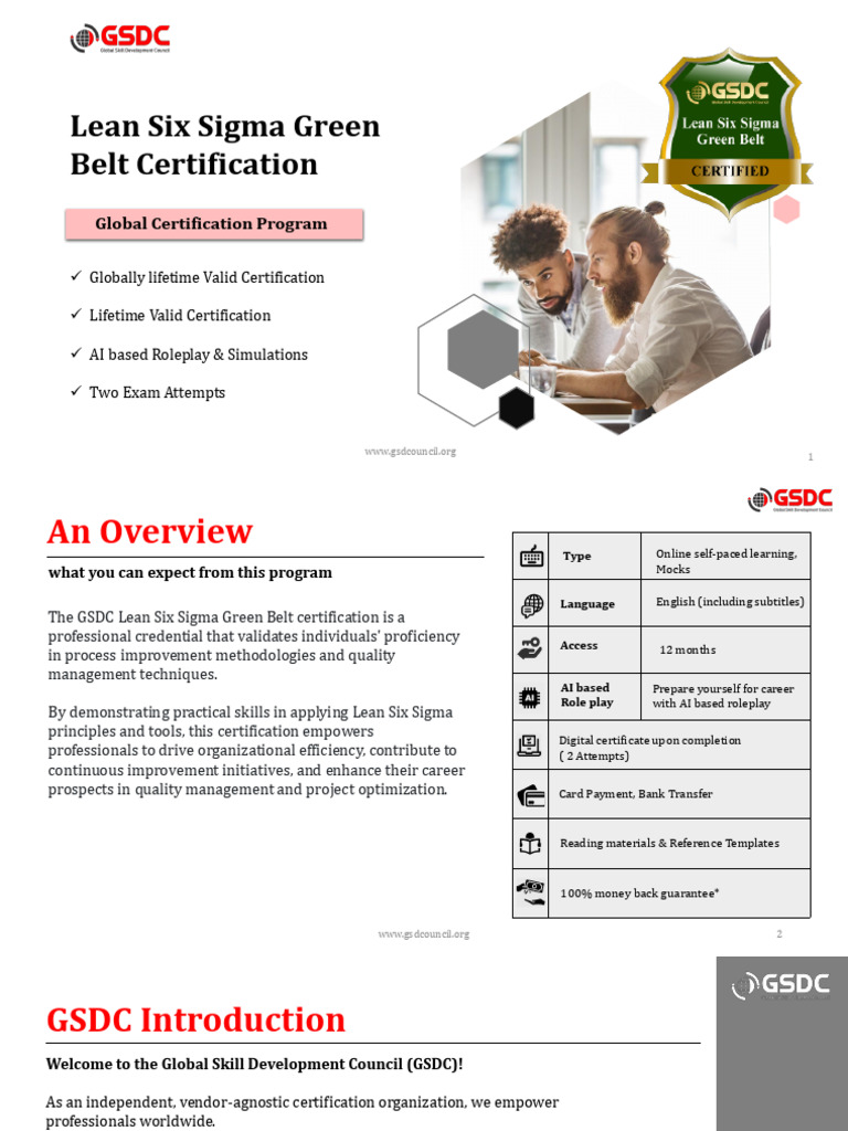 GSDC Lean Six Sigma Green Belt Certification Brochure | PDF | Six Sigma