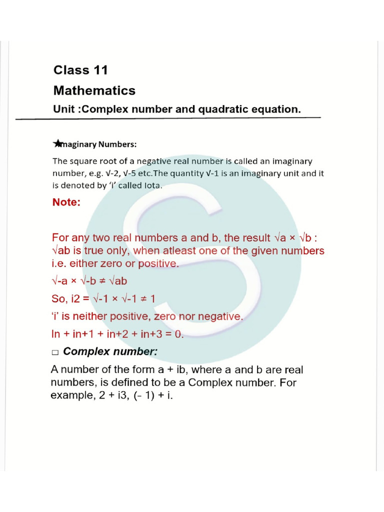 Complex Short Notes | PDF