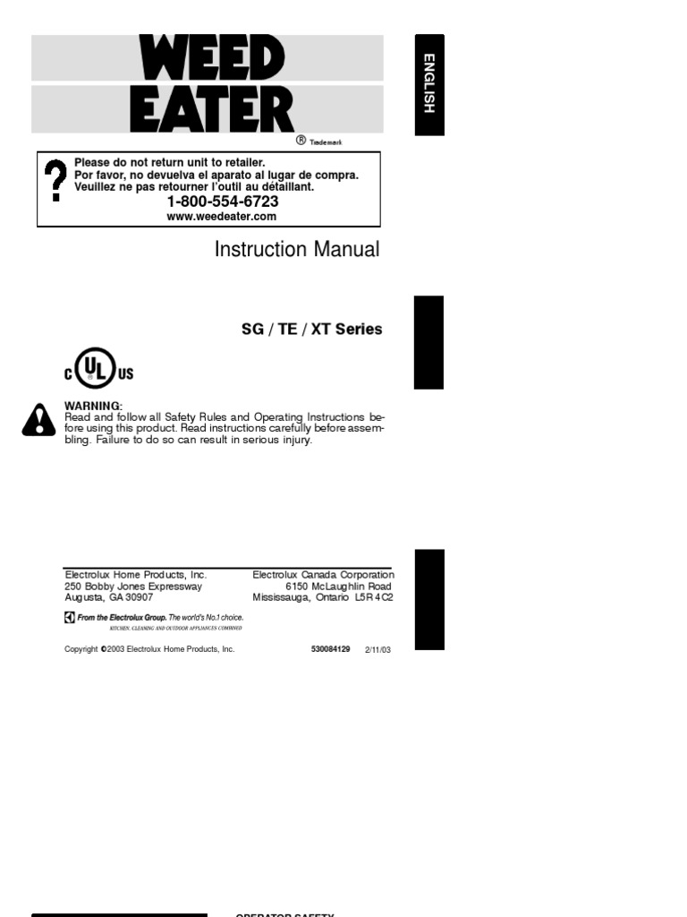 Weed Eater XT-112 Manual | Electrical Connector | Ac Power Plugs And