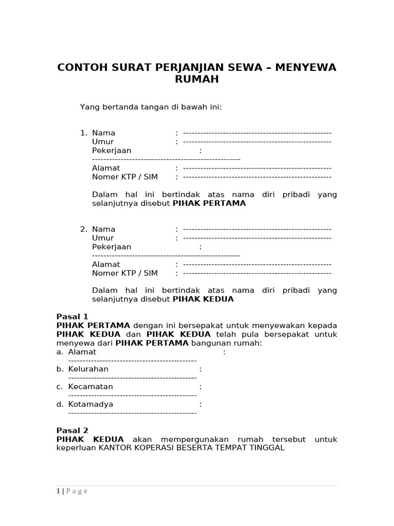 Contoh Surat Perjanjian Sewa Menyewa Rumah2 FH UII | PDF