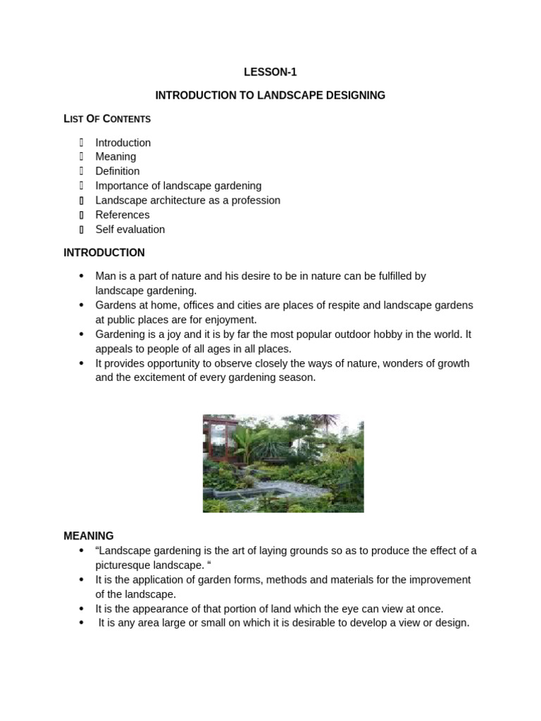 Lesson-1 LANSCAPE DESIGNING | PDF | Landscape | Plants