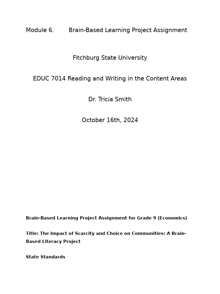 Brain-Based Learning Project Assignment | PDF | Literacy | Thought