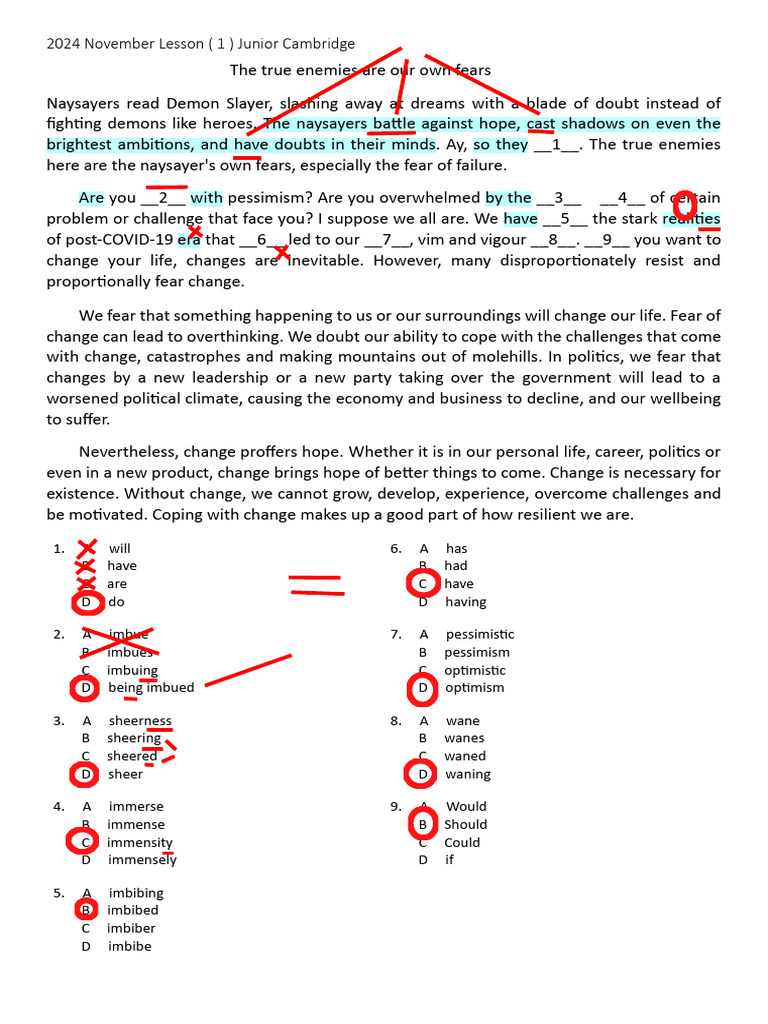 2024 November (1) Junior Cambridge | PDF | Optimism
