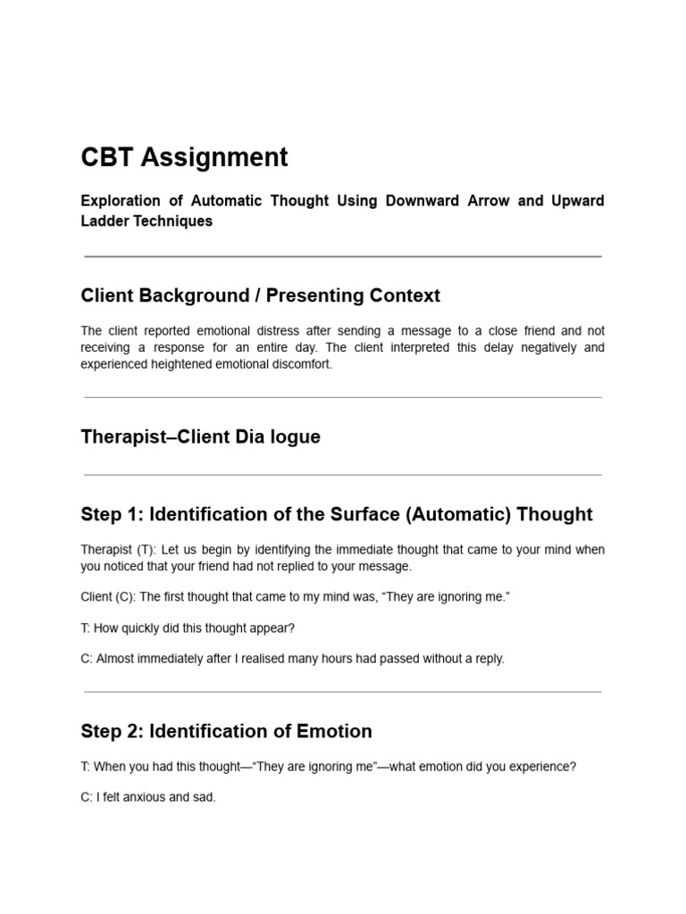 CBT Activity Assignment - 260114 - 092438 | PDF | Cognitive Behavioral ...