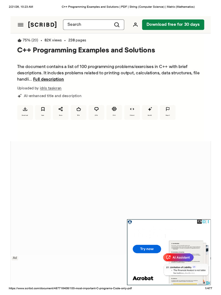 C++ Programming Examples and Solutions - PDF - String (Computer Science ...