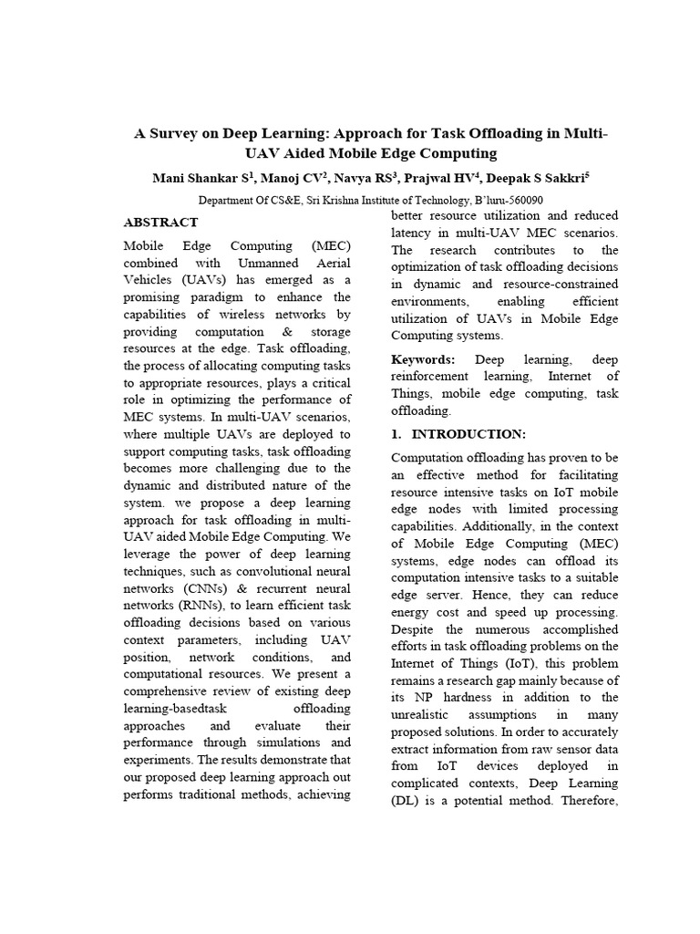 A Survey On Deep Learning Approach For Task Offloading in Multi Uav ...