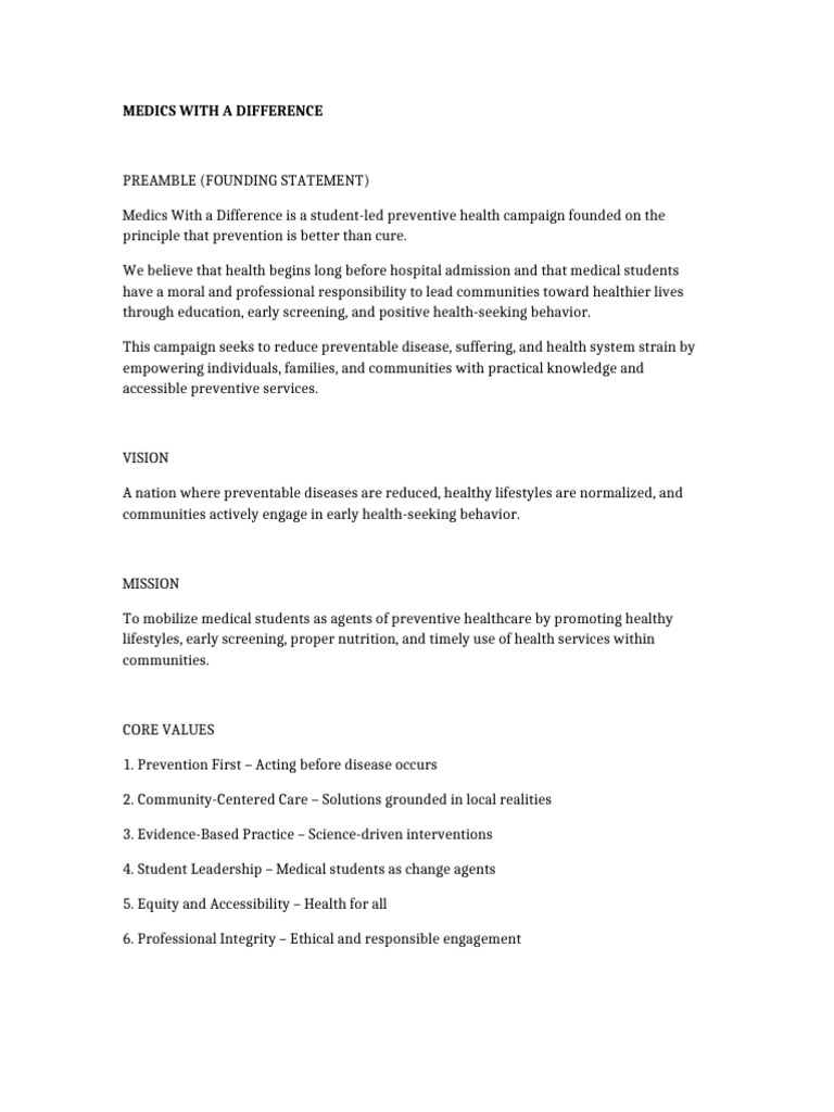 Medics With A Difference Action Plan | PDF | Preventive Healthcare ...