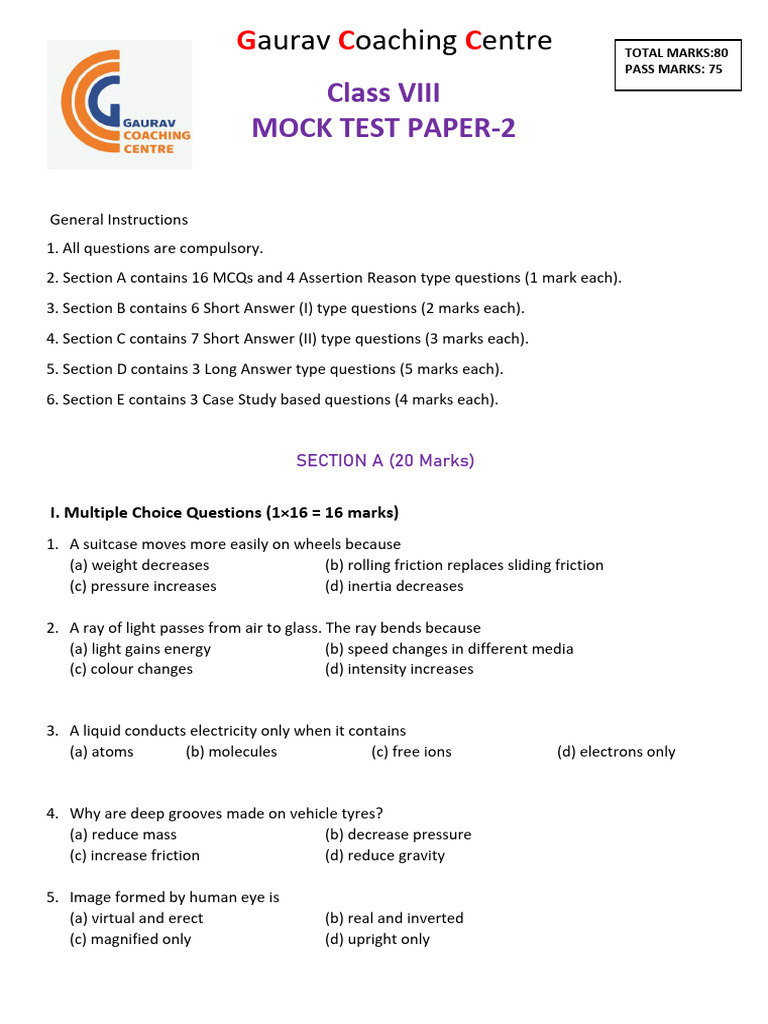 Class Viii Mock Test-2 | PDF | Water | Vaccines