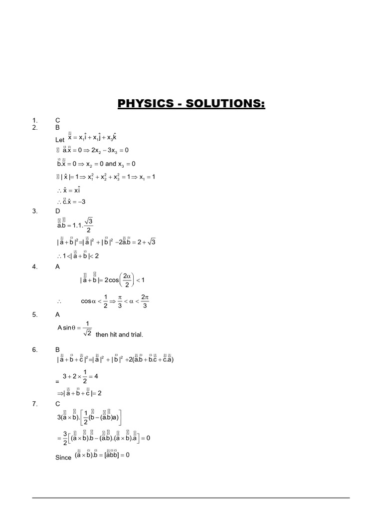 Scalars and Vectors Level 3 Sheet Solutions | PDF