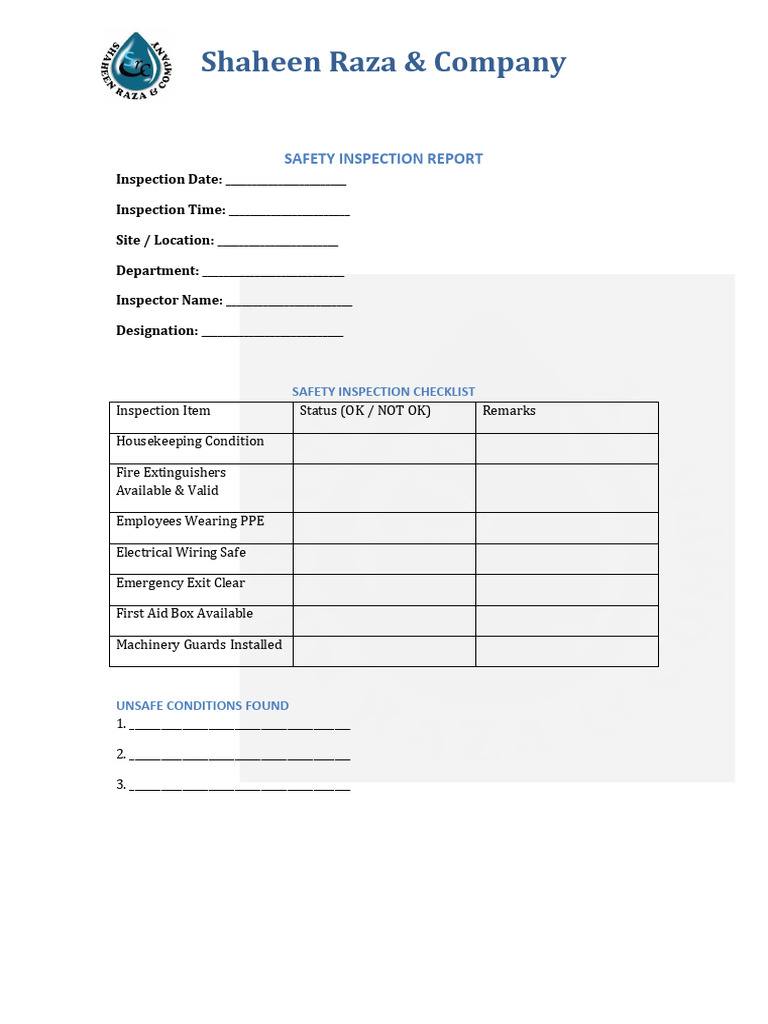 Shaheen Raza Safety Inspection Report | PDF