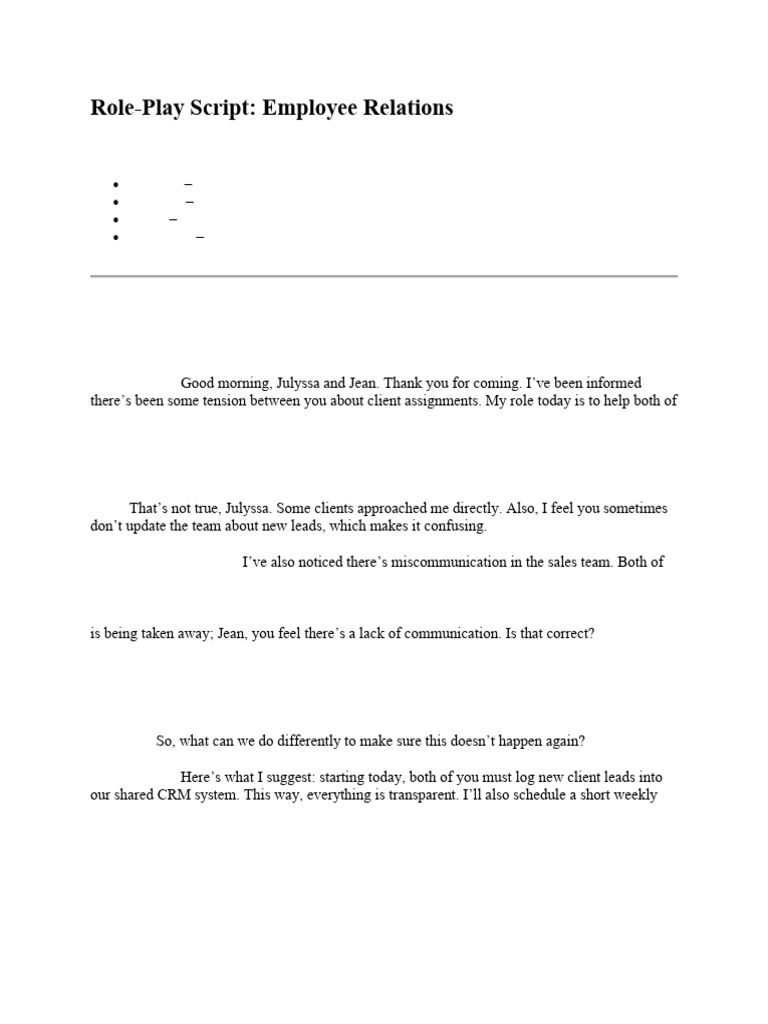 Employee Relations Roleplay | PDF