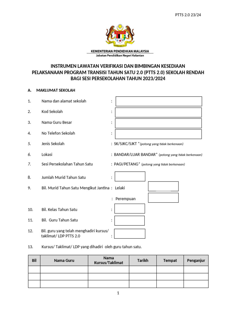 Instrumen Verifikasi Ptts 2.0 2023 | PDF