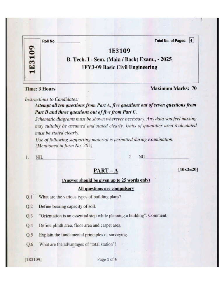 Basic Civil Engineering Pyqs | PDF