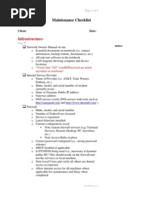 Maintenance Checklist