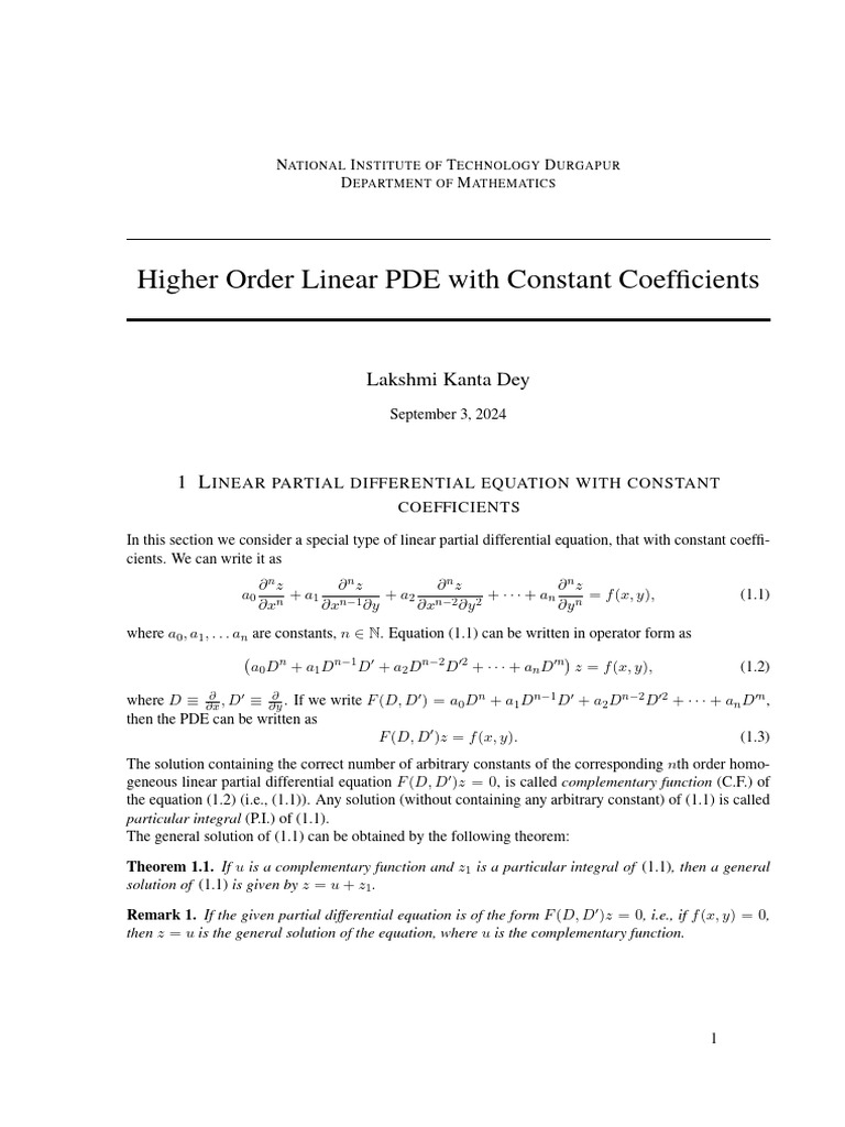 3 Linear Equations CF PI PDE) | PDF | Ordinary Differential Equation ...