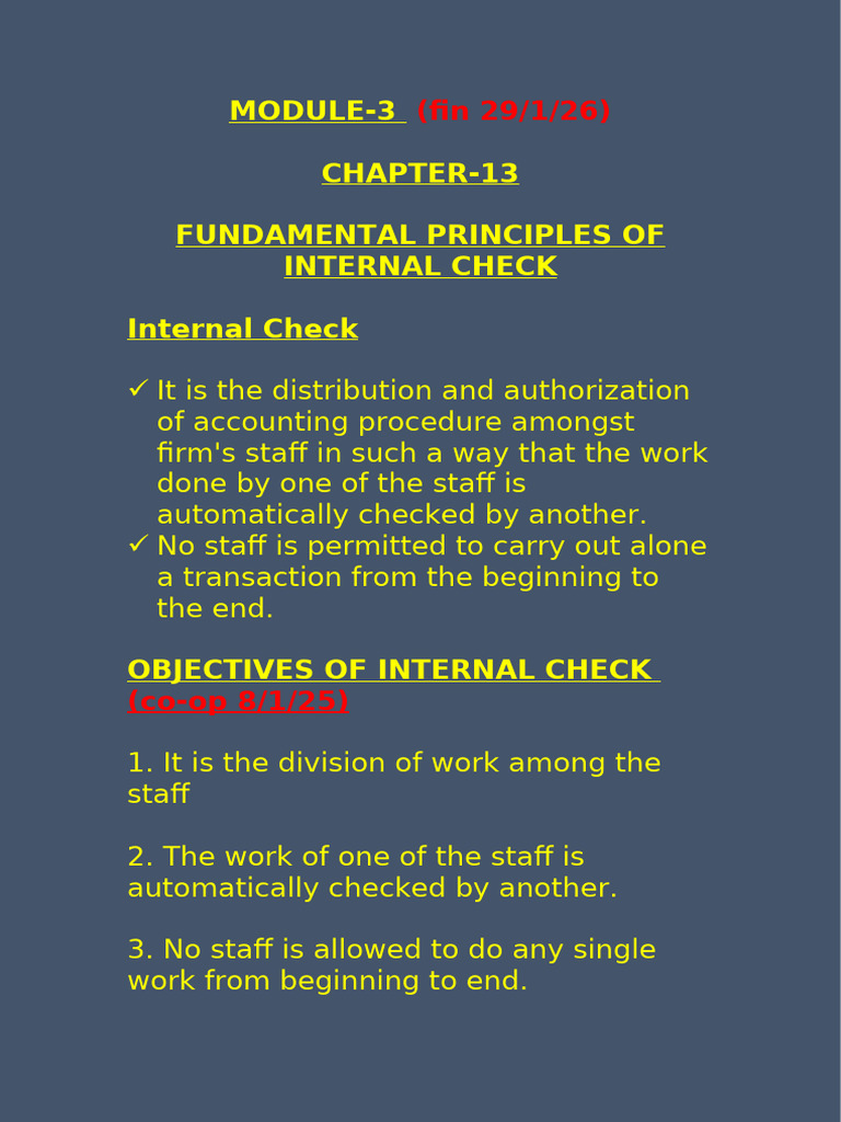 Ch-13 Fundamental Principles of Internal Check | PDF | Audit | Receipt