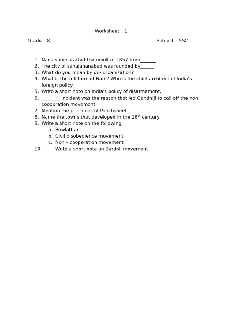 Worksheet-1 Grade 8 | PDF