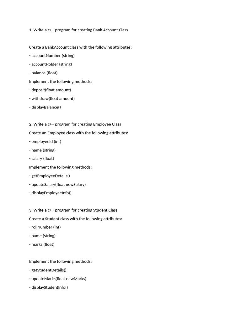 C++ Class and Objects Example Programs Questions | PDF