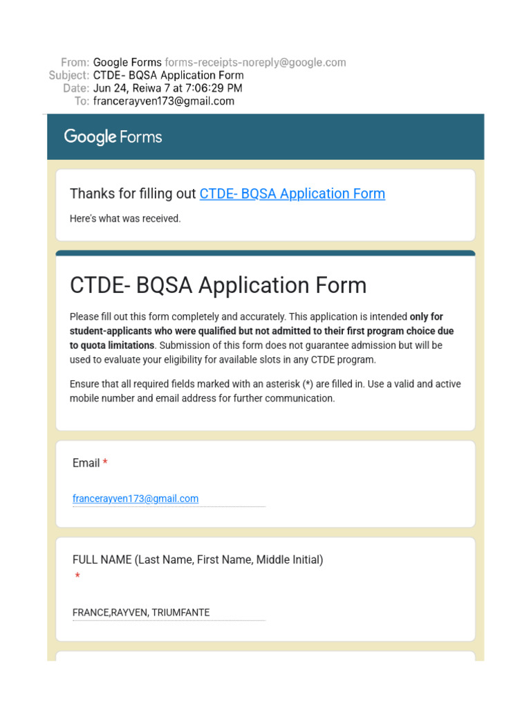 CTDE - BQSA Application Form | PDF