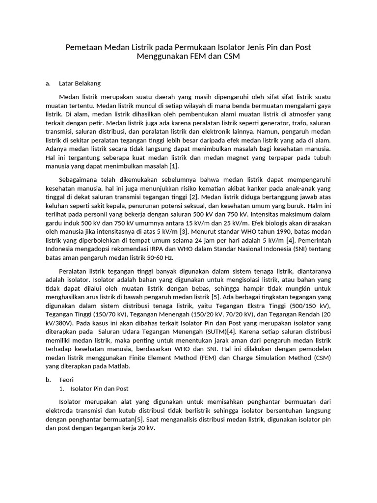 Pemetaan Medan Listrik Pada Permukaan Isolator Jenis Pin Dan Post ...