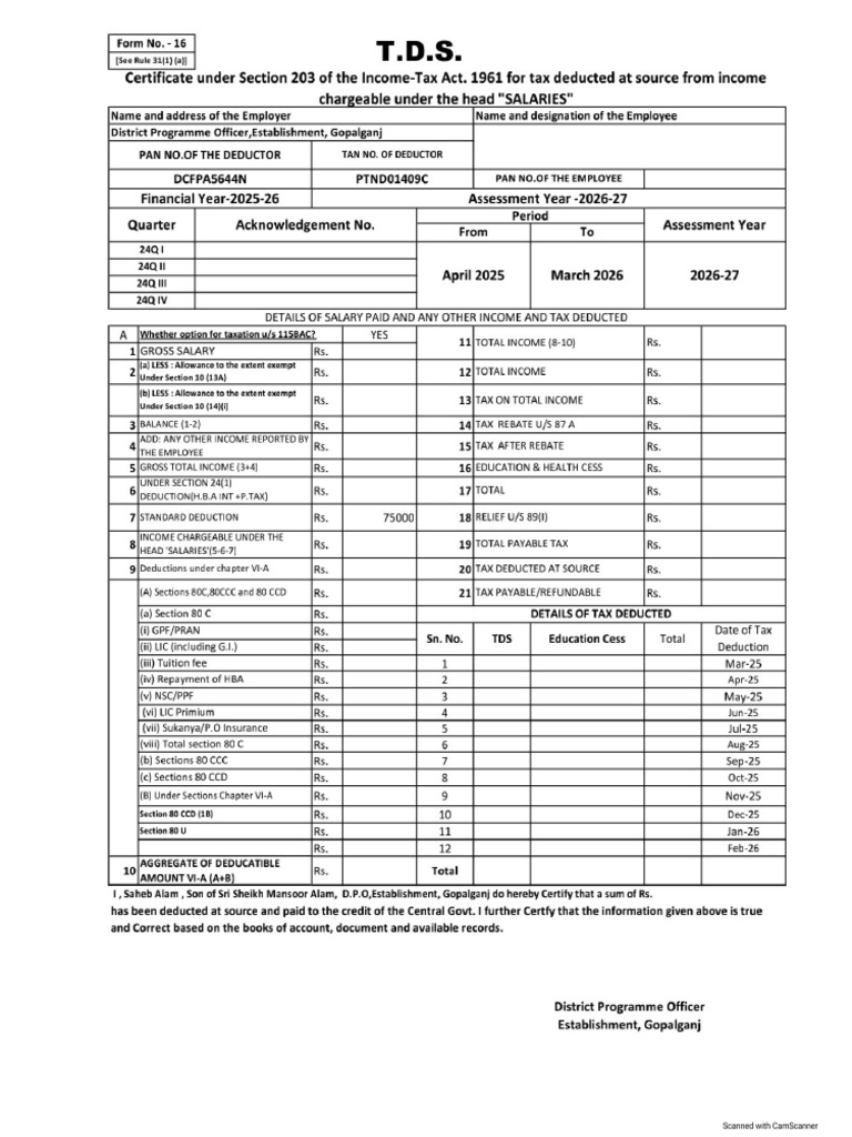 Tds Format 25-26 | PDF