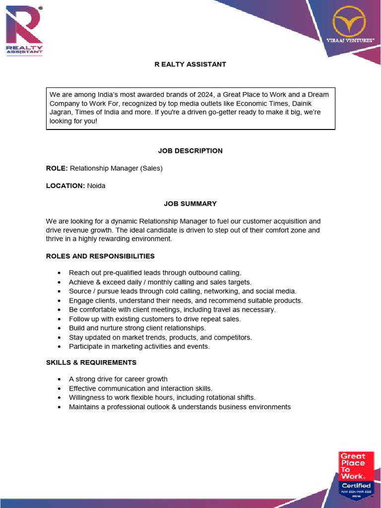 Sales - Job Description | PDF