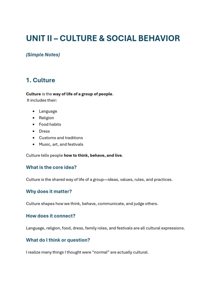 Culture and Social Behaviour Notes | PDF | Socialization | Deviance ...