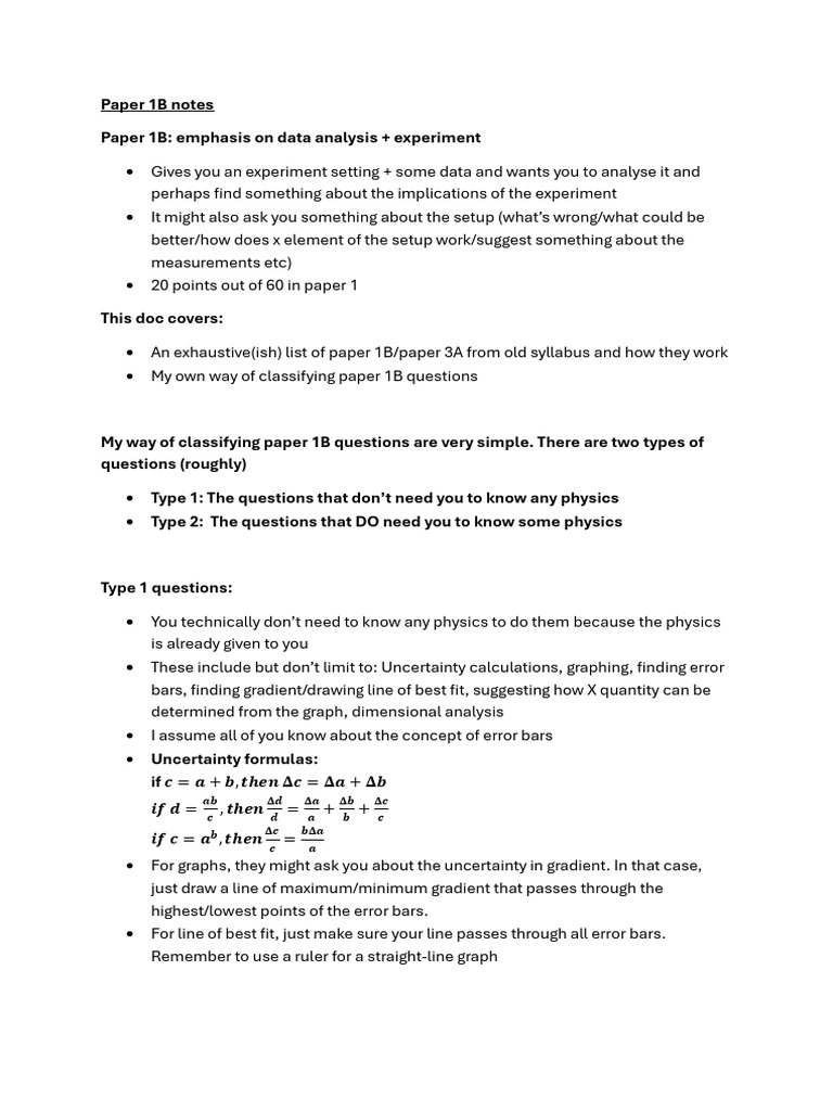 IB Physics Paper 1B Notes | PDF | Significant Figures | Uncertainty