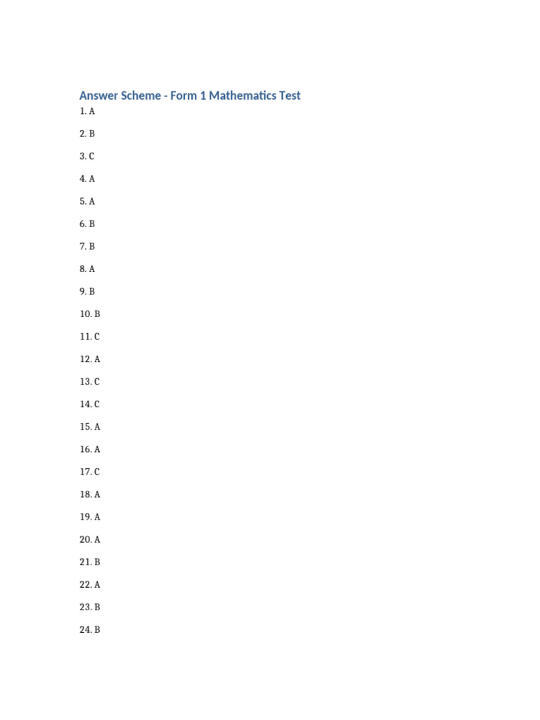 Form1 Math Test 60 Answers Updated | PDF