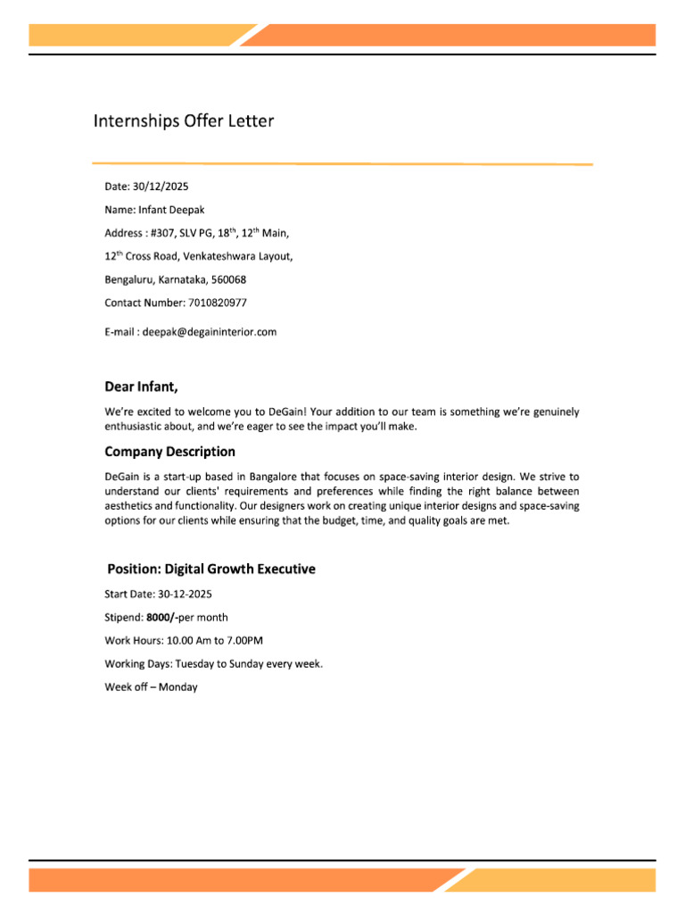 Deepak Offer Letter | PDF