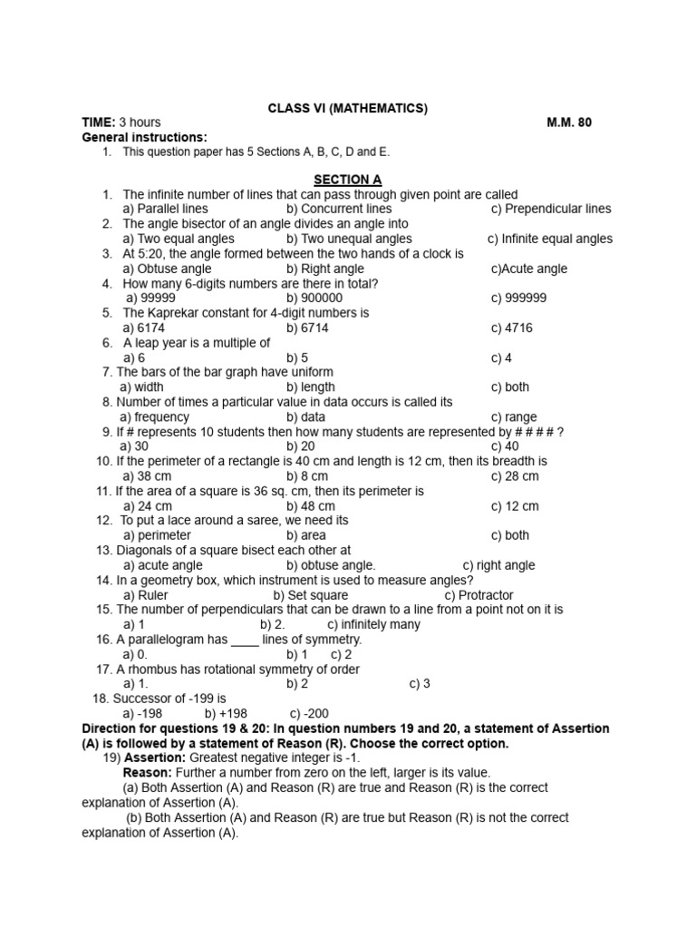 Class Vi (Mathematics) 1 | PDF | Classical Geometry | Euclid