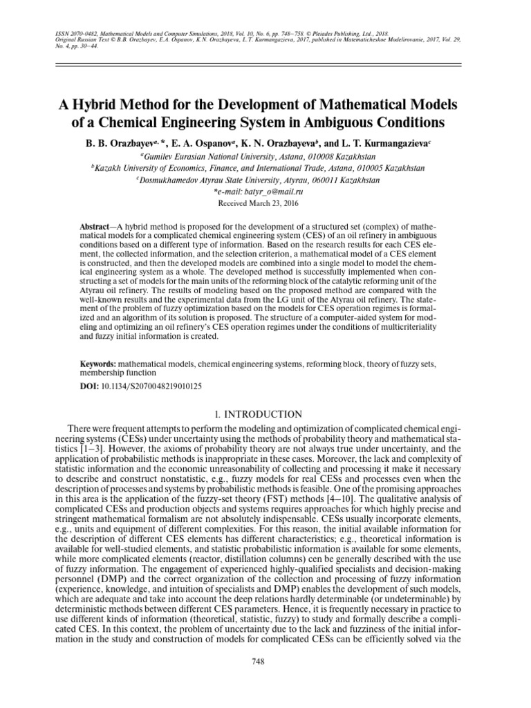A Hybrid Method For The Development of Mathematical Models of A ...