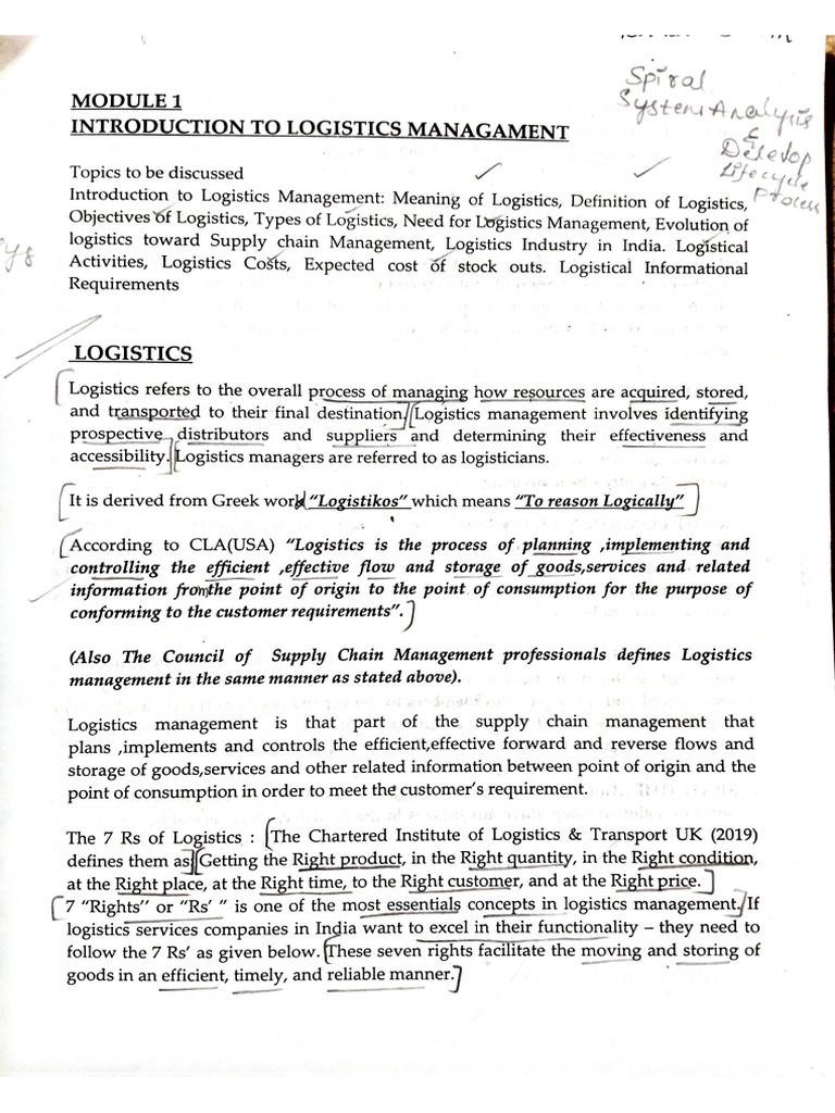 Logistics 1st Module Notes | PDF